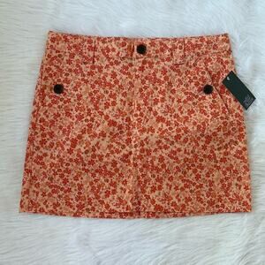 NWT Wild Fable High-Rise Chino Mini Skirt Orange Floral Size 6 Small Retro